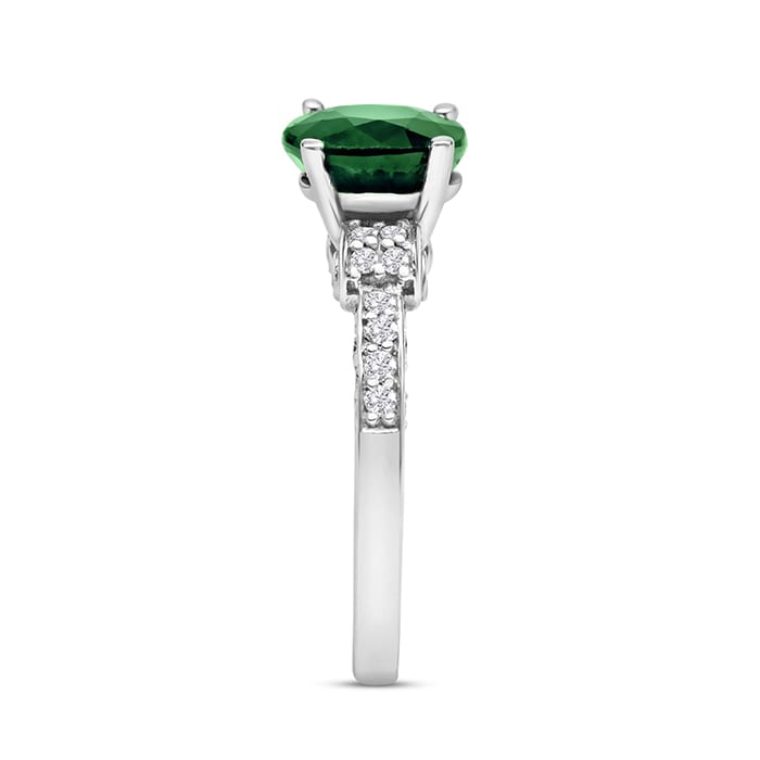 White Gold 1 3/5ct Oval Emerald and Diamond Ring in 14k White Gold