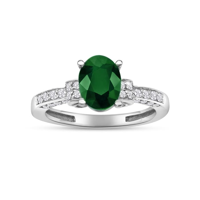 White Gold 1 3/5ct Oval Emerald and Diamond Ring in 14k White Gold