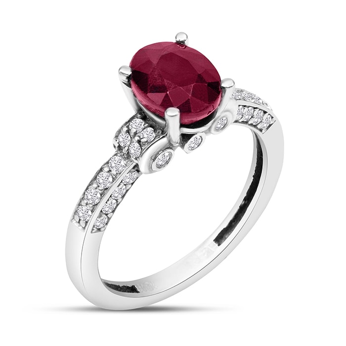 White Gold 1 6/7ct Oval Ruby and Diamond Ring in 14k White Gold