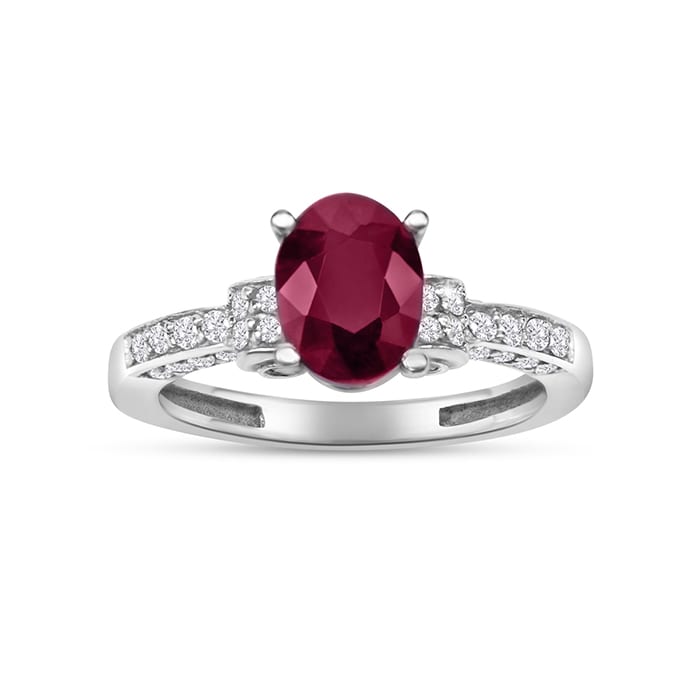 White Gold 1 6/7ct Oval Ruby and Diamond Ring in 14k White Gold