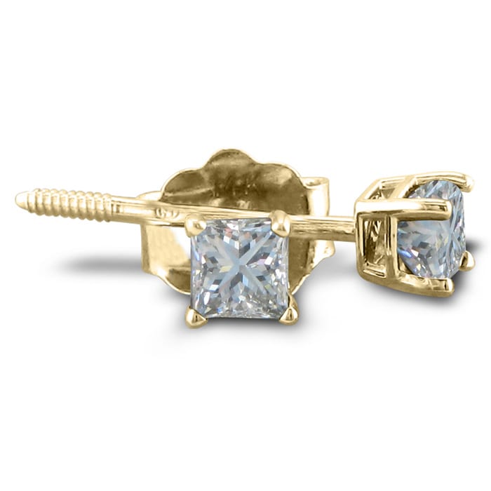 1/3ct Princess Diamond Stud Earrings In 14k Yellow Gold