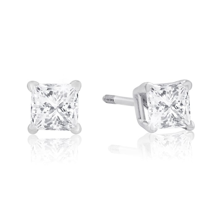 1/2ct Princess Diamond Stud Earrings In 14k White Gold