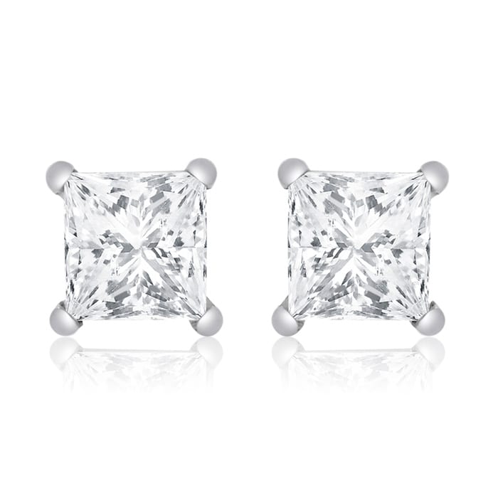 1ct Princess Cut Diamond Stud Earrings in 14k White Gold. Amazing Clearance Price!