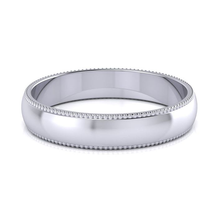 10K White Gold 4MM Heavy Comfort Fit Milgrain Ladies and Mens Wedding Band, Size 10