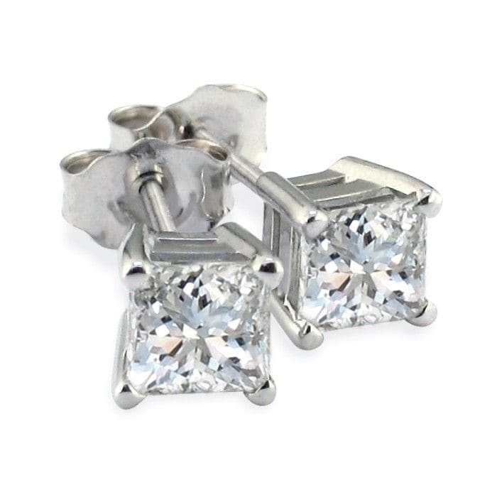 1 1/2ct Princess Diamond Stud Earrings, 14k White Gold