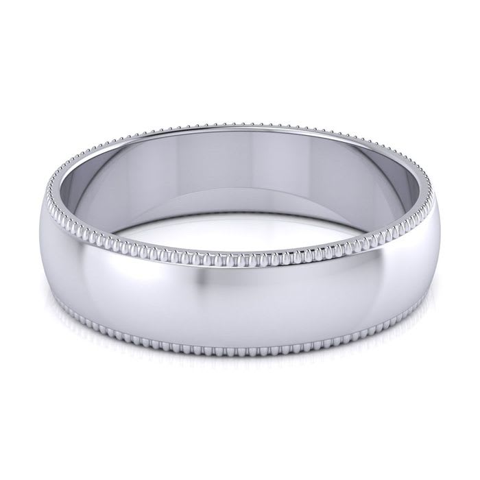 14K White Gold 5MM Heavy Comfort Fit Milgrain Ladies and Mens Wedding Band, Size 10.5