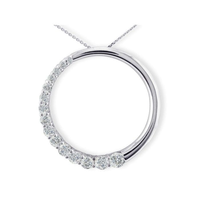 Sparkly 3/4ct Circle Style Journey Diamond Pendant in 14k White Gold
