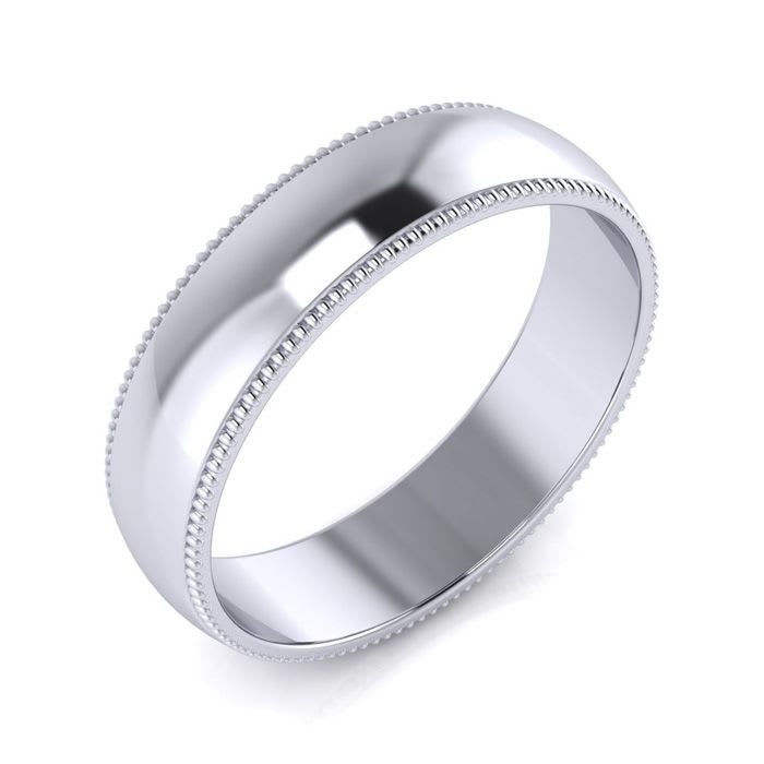 Platinum 5MM Heavy Comfort Fit Milgrain Ladies and Mens Wedding Band, Size 5.5