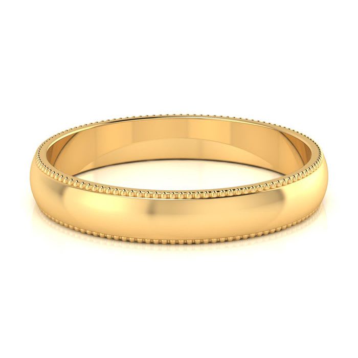 18K Yellow Gold 3MM Heavy Milgrain Ladies and Mens Wedding Band, Size 6.5