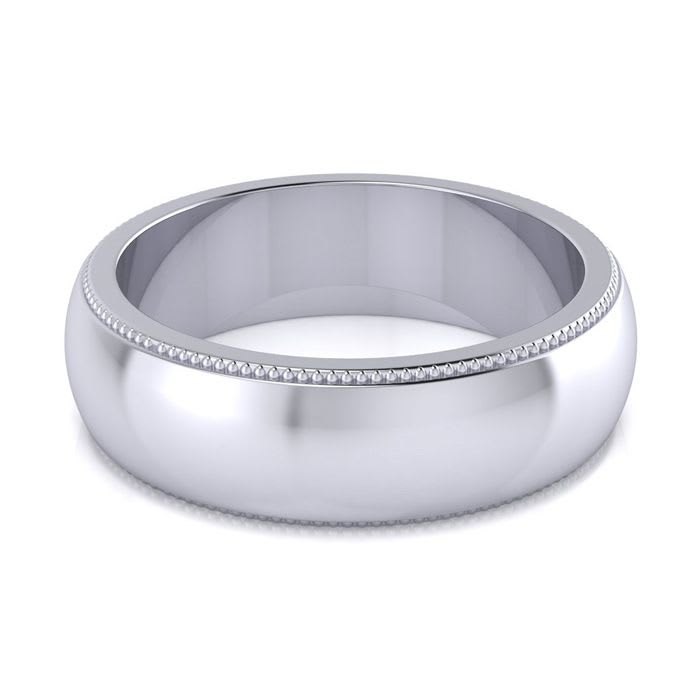 14K White Gold 6MM Heavy Milgrain Ladies and Mens Wedding Band, Size 12