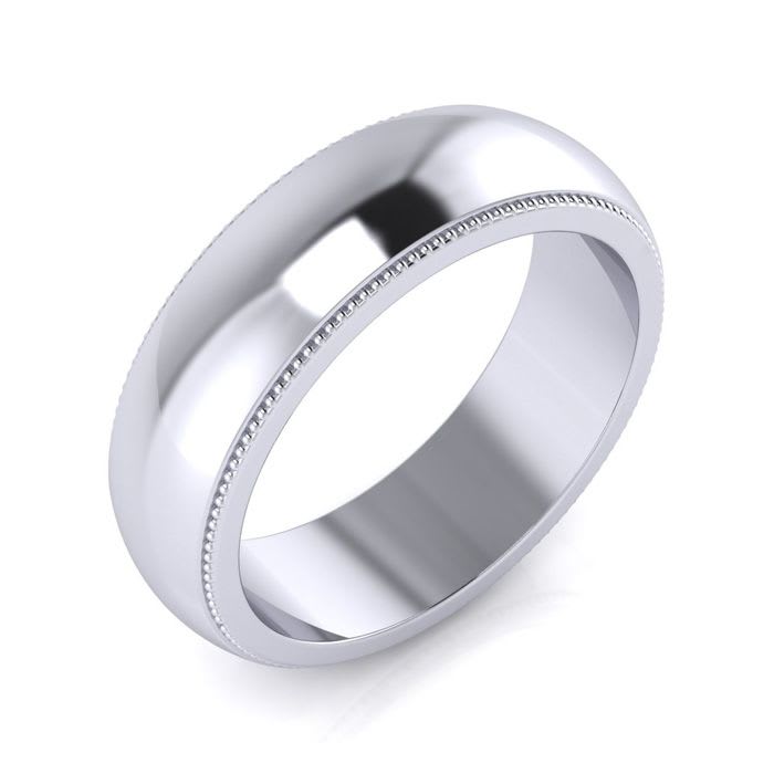 18K White Gold 6MM Heavy Milgrain Ladies and Mens Wedding Band, Size 4