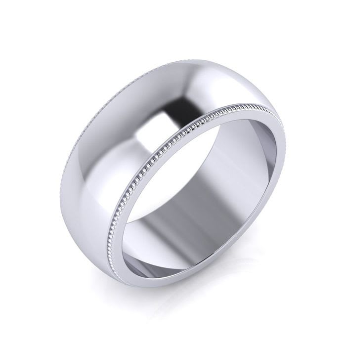 10K White Gold 8MM Heavy Milgrain Ladies and Mens Wedding Band, Size 3