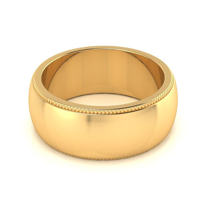 18K Yellow Gold 8MM Heavy Milgrain Ladies and Mens Wedding Band, Size 7