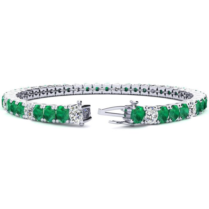 13 1/3 Carat Emerald and Diamond Alternating Tennis Bracelet In 14 Karat White Gold, 8 1/2 Inches