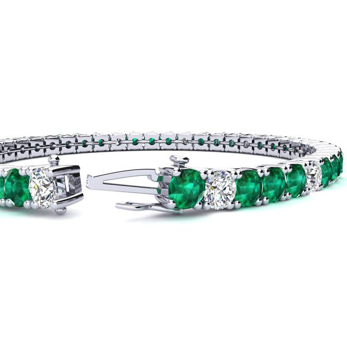 13 1/3 Carat Emerald and Diamond Alternating Tennis Bracelet In 14 Karat White Gold, 8 1/2 Inches