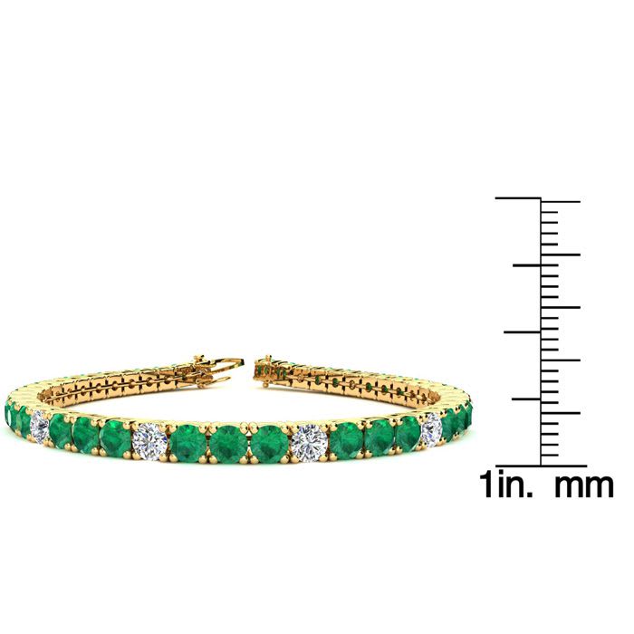 14 Carat Emerald and Diamond Alternating Tennis Bracelet In 14 Karat Yellow Gold, 9 Inches