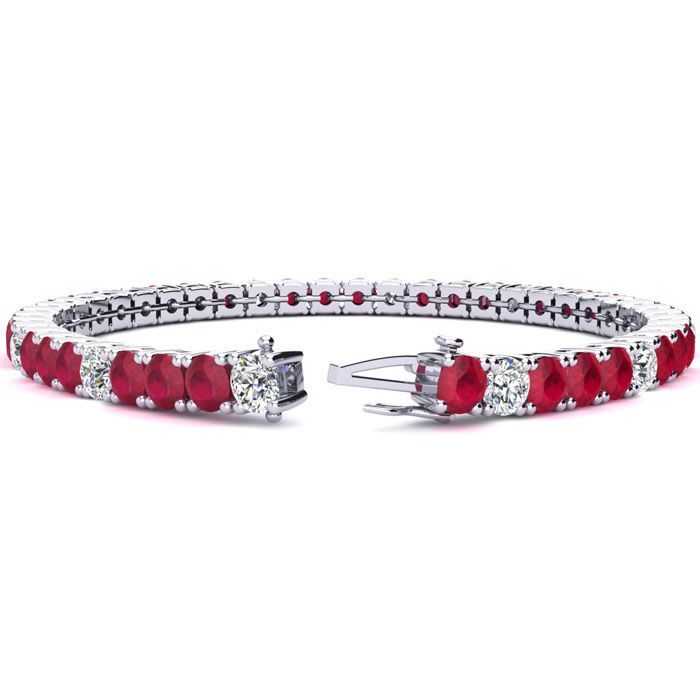 Ruby Bracelet; Ruby Tennis Bracelet; 11 Carat Ruby and Diamond Alternating Tennis Bracelet In 14 Karat White Gold