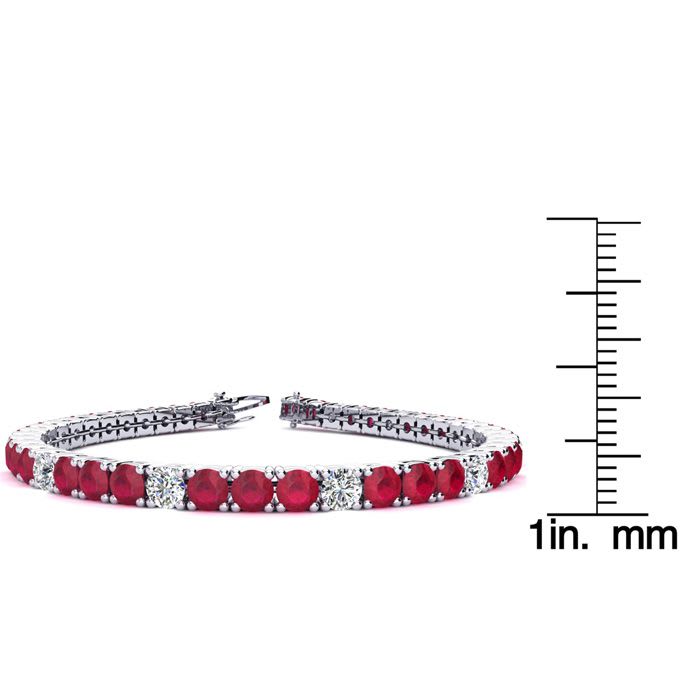 Ruby Bracelet; Ruby Tennis Bracelet; 11 2/3 Carat Ruby and Diamond Alternating Tennis Bracelet In 14 Karat White Gold
