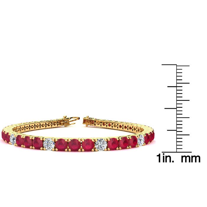 Ruby Bracelet; Ruby Tennis Bracelet; 11 2/3 Carat Ruby and Diamond Alternating Tennis Bracelet In 14 Karat Yellow Gold
