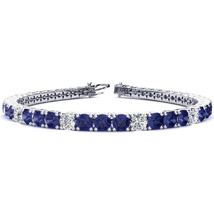 8 1/4 Carat Tanzanite and Diamond Alternating Tennis Bracelet In 14 Karat White Gold, 6 1/2 Inches