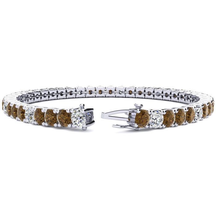 8 1/2 Carat Chocolate Bar Brown Champagne and White Diamond Alternating Tennis Bracelet In 14 Karat White Gold, 6 1/2 Inches