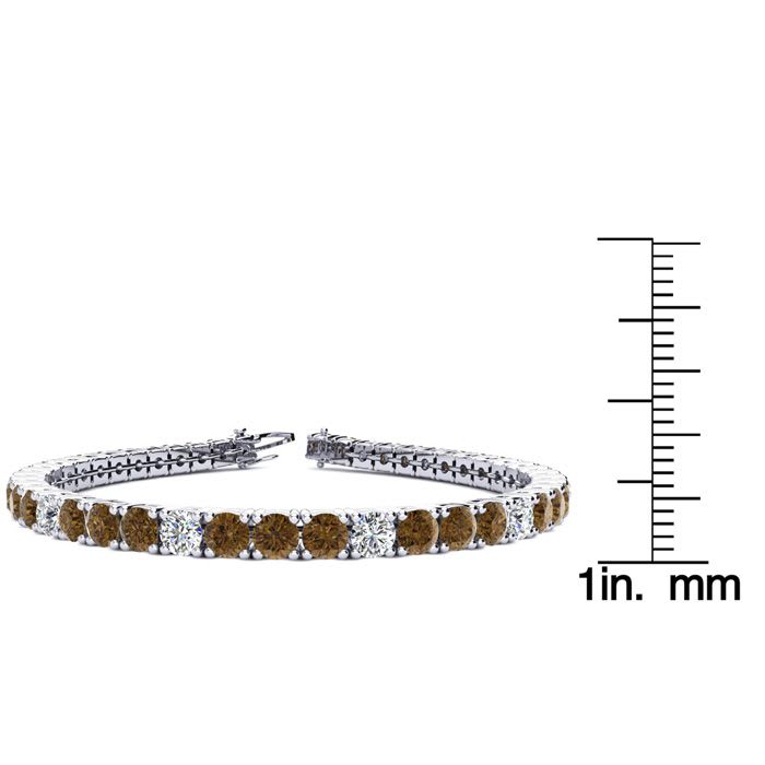 10 1/2 Carat Chocolate Bar Brown Champagne and White Diamond Alternating Tennis Bracelet In 14 Karat White Gold, 8 Inches