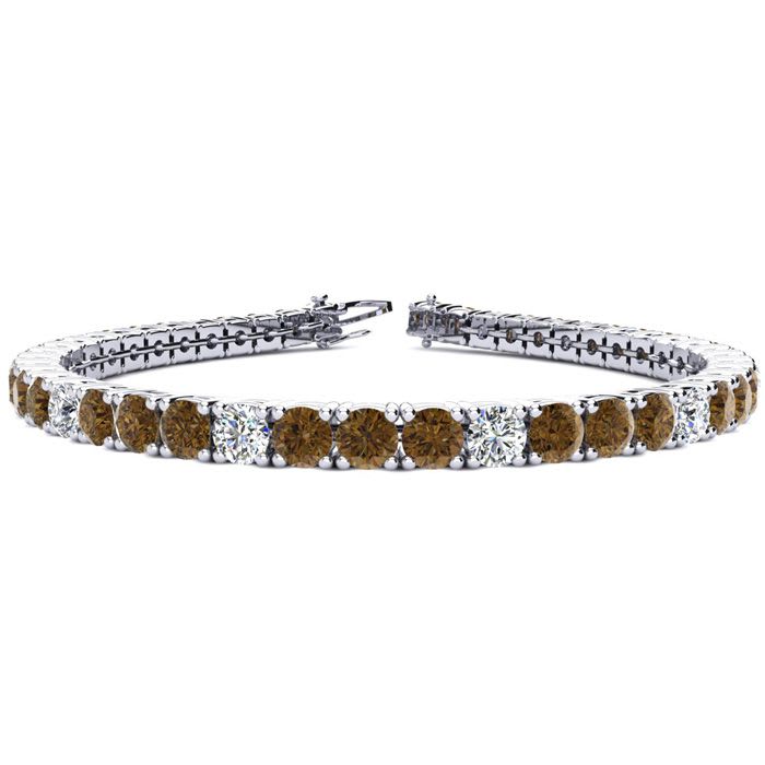 11 1/5 Carat Chocolate Bar Brown Champagne and White Diamond Alternating Tennis Bracelet In 14 Karat White Gold, 8 1/2 Inches
