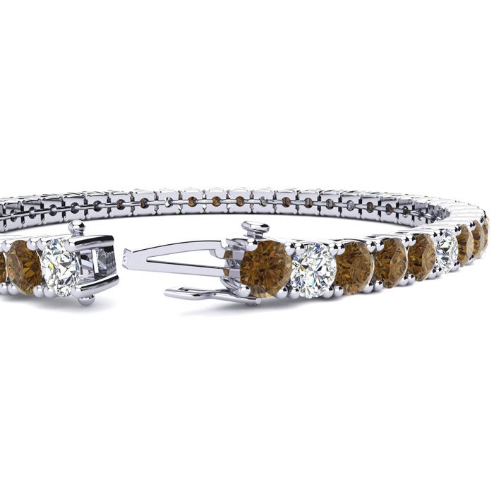 11 1/5 Carat Chocolate Bar Brown Champagne and White Diamond Alternating Tennis Bracelet In 14 Karat White Gold, 8 1/2 Inches