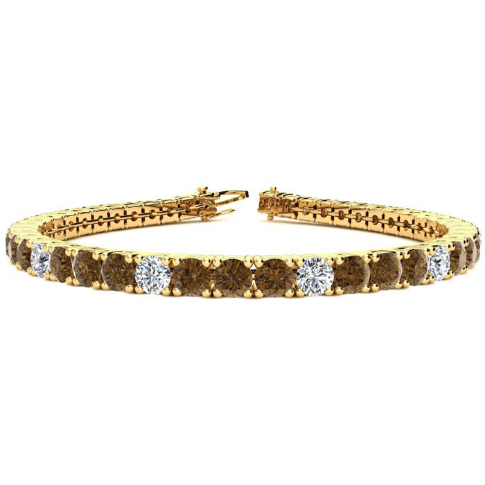 9 1/2 Carat Chocolate Bar Brown Champagne and White Diamond Alternating Tennis Bracelet In 14 Karat Yellow Gold, 7 Inches