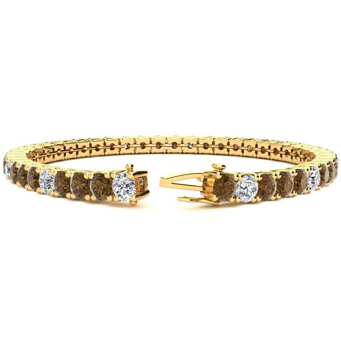 9 1/2 Carat Chocolate Bar Brown Champagne and White Diamond Alternating Tennis Bracelet In 14 Karat Yellow Gold, 7 Inches