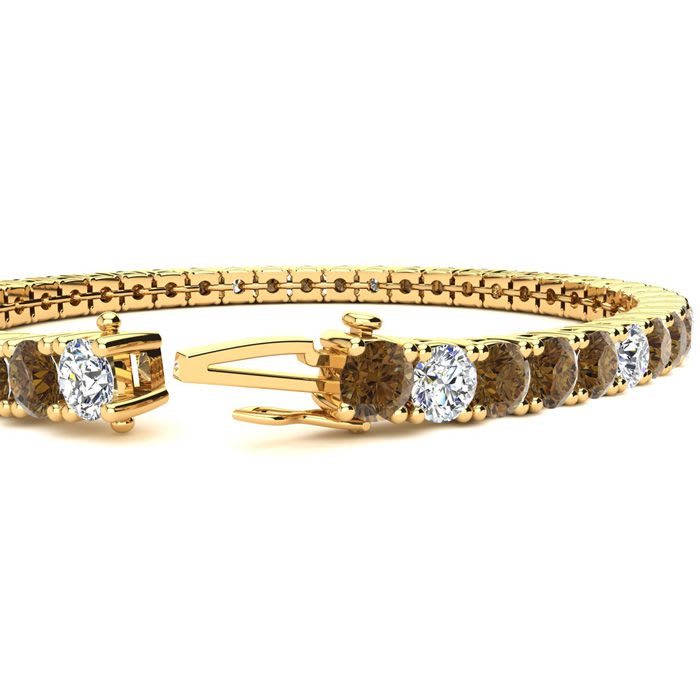 11 1/5 Carat Chocolate Bar Brown Champagne and White Diamond Alternating Tennis Bracelet In 14 Karat Yellow Gold, 8 1/2 Inches