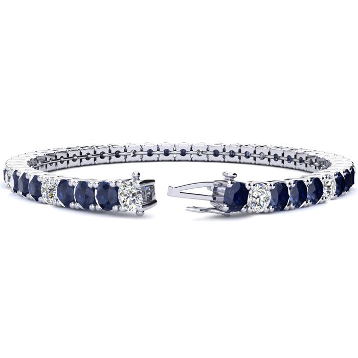 12 3/4 Carat Sapphire and Diamond Alternating Tennis Bracelet In 14 Karat White Gold, 7 1/2 Inches