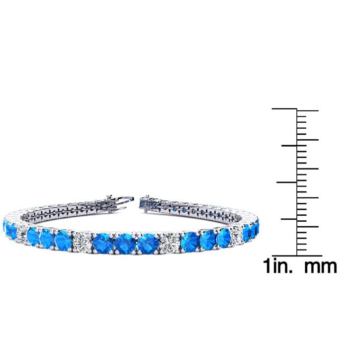 9 1/3 Carat Blue Topaz and Diamond Alternating Tennis Bracelet In 14 Karat White Gold, 6 Inches