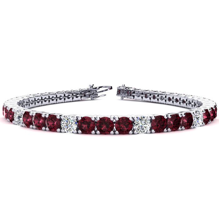Garnet Bracelet: Garnet Jewelry: 11 1/2 Carat Garnet and Diamond Alternating Tennis Bracelet In 14 Karat White Gold, 8 Inches
