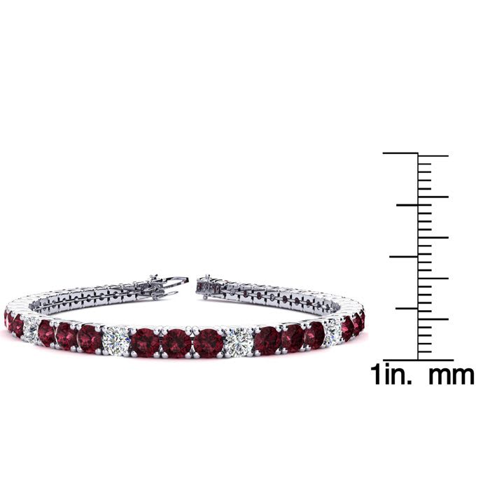 Garnet Bracelet: Garnet Jewelry: 11 1/2 Carat Garnet and Diamond Alternating Tennis Bracelet In 14 Karat White Gold, 8 Inches