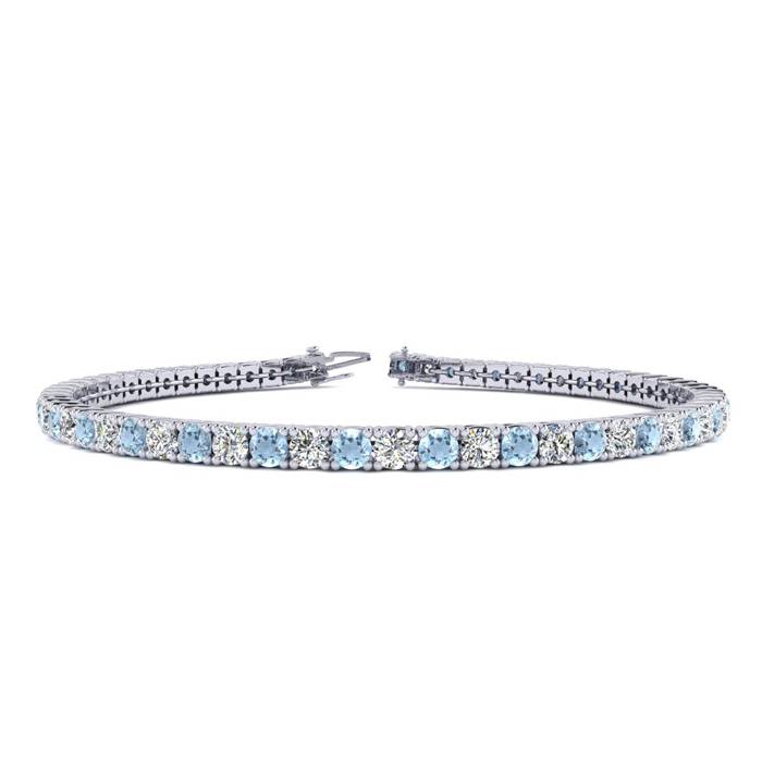 Aquamarine Bracelet: Aquamarine Jewelry: 4 1/4 Carat Aquamarine And Diamond Tennis Bracelet In 14 Karat White Gold, 7 1/2 Inches