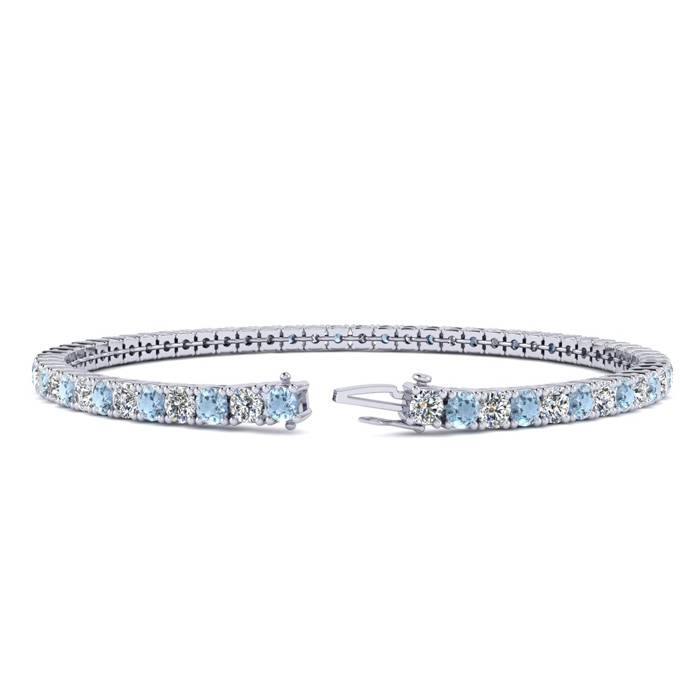 Aquamarine Bracelet: Aquamarine Jewelry: 4 1/4 Carat Aquamarine And Diamond Tennis Bracelet In 14 Karat White Gold, 7 1/2 Inches