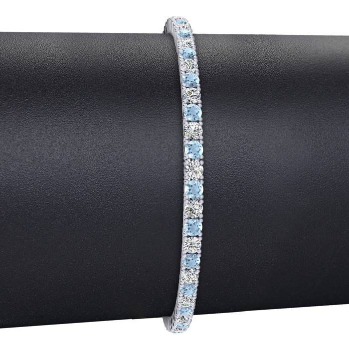 Aquamarine Bracelet: Aquamarine Jewelry: 4 1/4 Carat Aquamarine And Diamond Tennis Bracelet In 14 Karat White Gold, 7 1/2 Inches