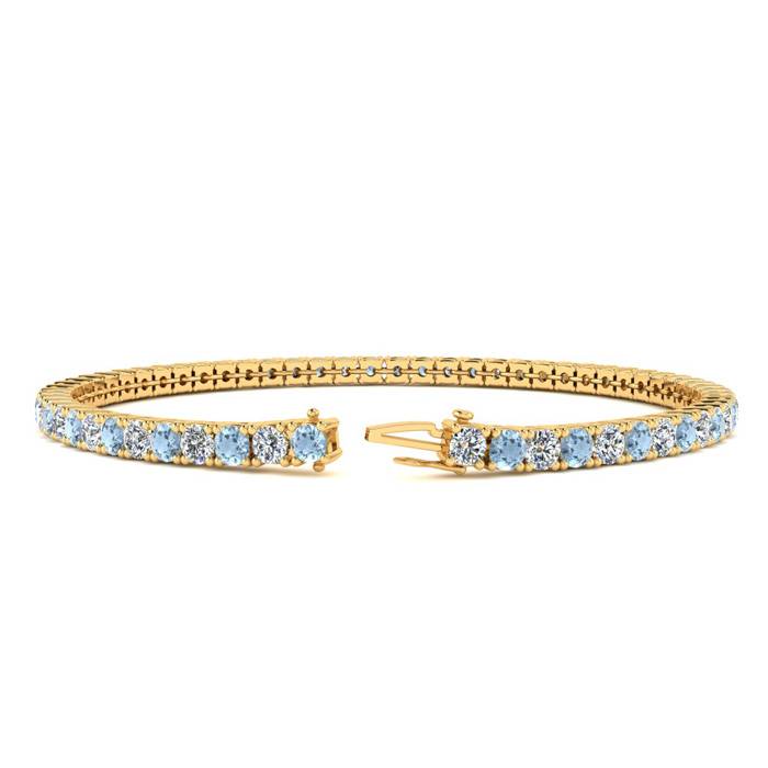 Aquamarine Bracelet: Aquamarine Jewelry: 4 Carat Aquamarine And Diamond Tennis Bracelet In 14 Karat Yellow Gold, 7 Inches