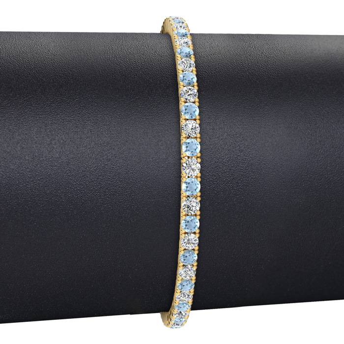 Aquamarine Bracelet: Aquamarine Jewelry: 4 Carat Aquamarine And Diamond Tennis Bracelet In 14 Karat Yellow Gold, 7 Inches