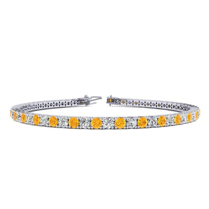 4 1/4 Carat Citrine And Diamond Tennis Bracelet In 14 Karat White Gold, 7 1/2 Inches