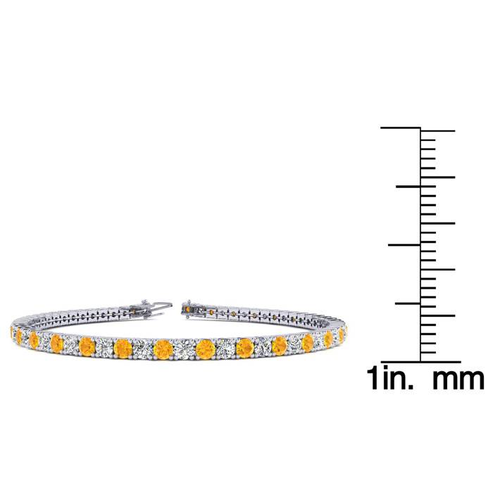 4 1/4 Carat Citrine And Diamond Tennis Bracelet In 14 Karat White Gold, 7 1/2 Inches