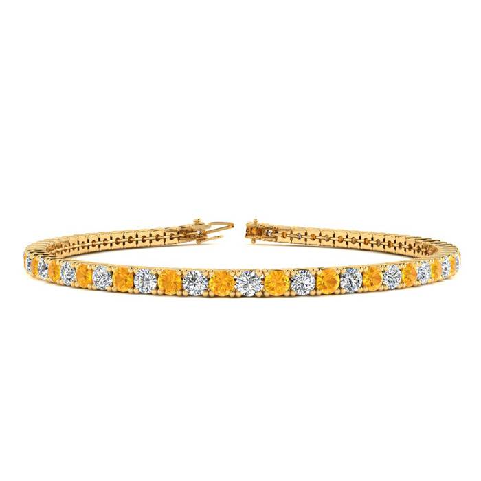 3 1/2 Carat Citrine And Diamond Tennis Bracelet In 14 Karat Yellow Gold, 6 Inches