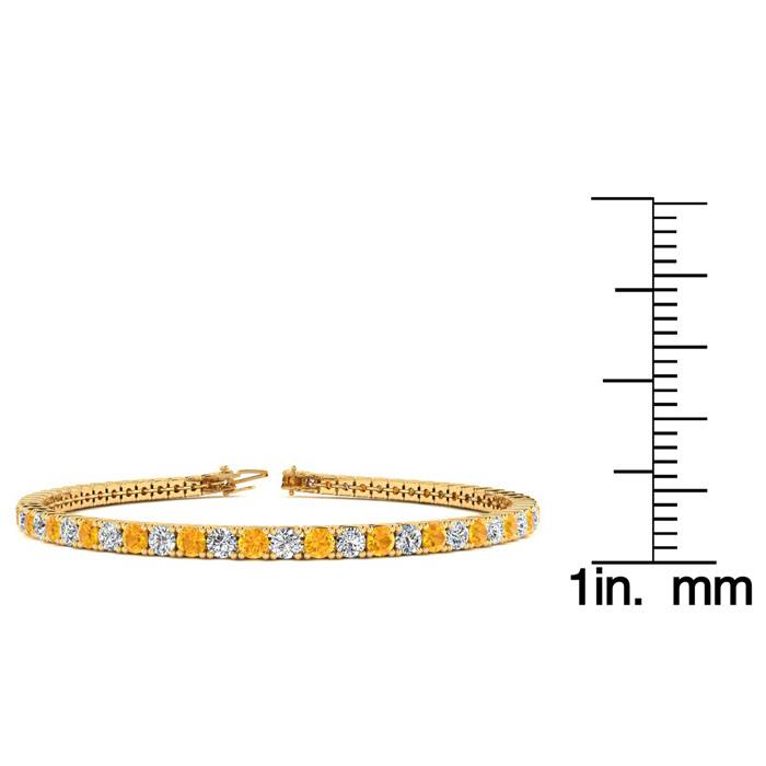 3 1/2 Carat Citrine And Diamond Tennis Bracelet In 14 Karat Yellow Gold, 6 Inches