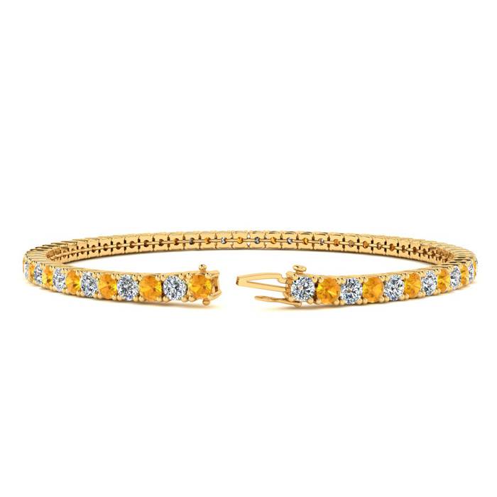 4 1/4 Carat Citrine And Diamond Tennis Bracelet In 14 Karat Yellow Gold, 7 1/2 Inches