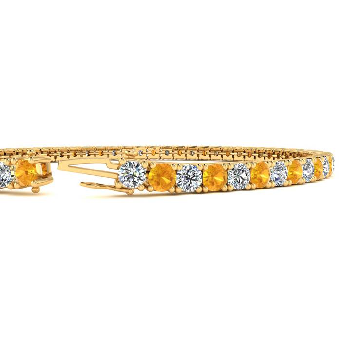 4 1/4 Carat Citrine And Diamond Tennis Bracelet In 14 Karat Yellow Gold, 7 1/2 Inches