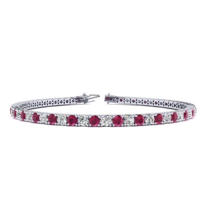 Ruby Bracelet; Ruby Tennis Bracelet; 4 1/2 Carat Ruby And Diamond Tennis Bracelet In 14 Karat White Gold