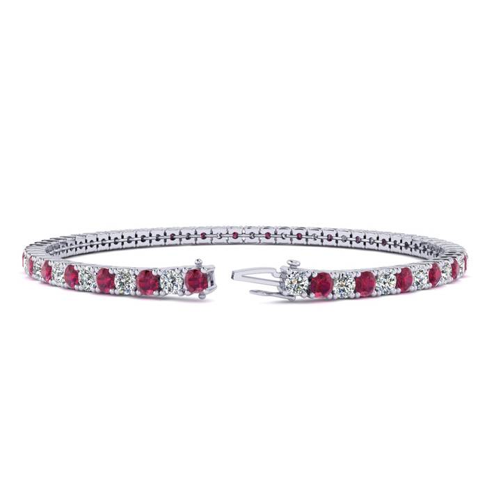 Ruby Bracelet; Ruby Tennis Bracelet; 4 1/2 Carat Ruby And Diamond Tennis Bracelet In 14 Karat White Gold
