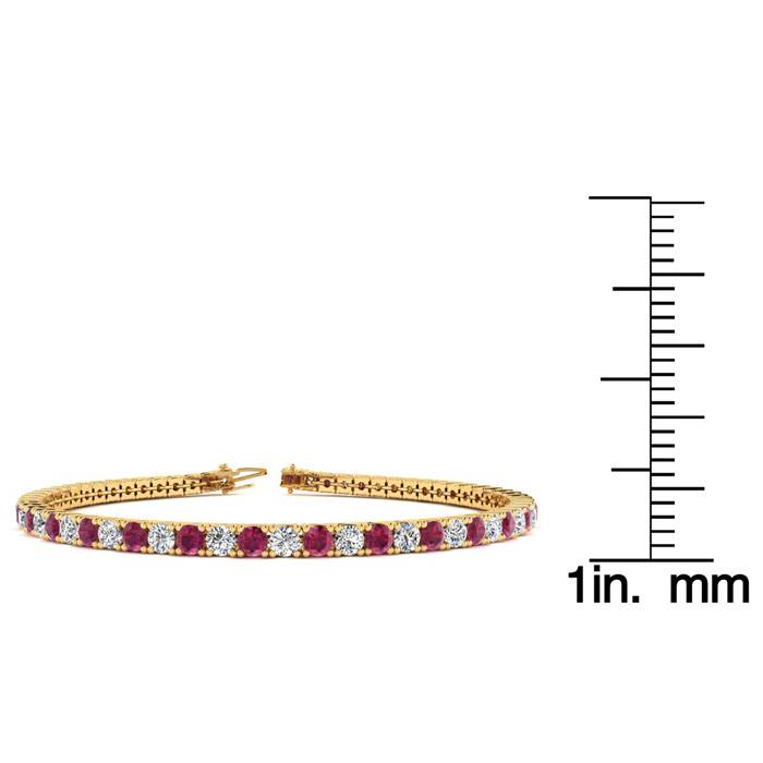 Ruby Bracelet; Ruby Tennis Bracelet; 4 1/4 Carat Ruby And Diamond Tennis Bracelet In 14 Karat Yellow Gold