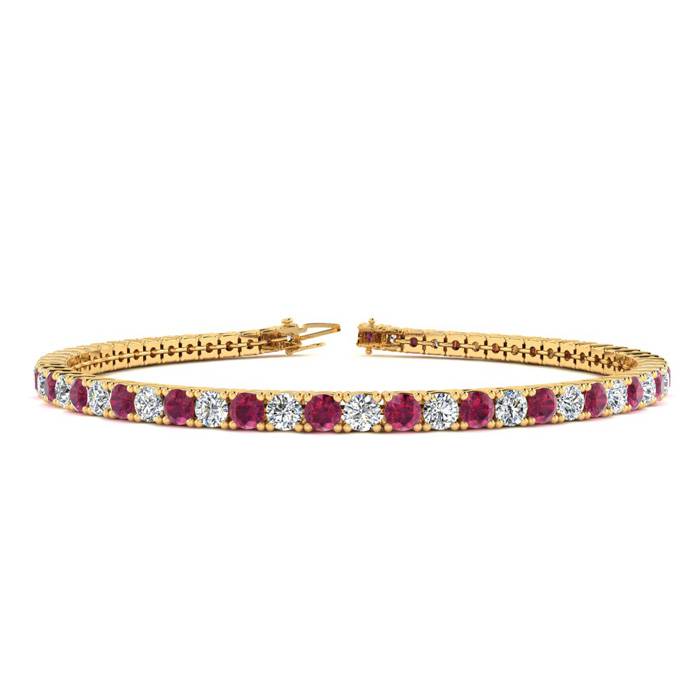 Ruby Bracelet; Ruby Tennis Bracelet; 4 1/2 Carat Ruby And Diamond Tennis Bracelet In 14 Karat Yellow Gold